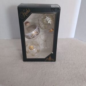 Krebs Round Christmas Tree Glass  Ornaments Set Of 3 Gold/White Germany